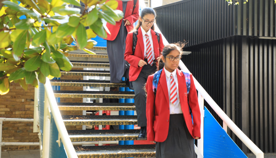 Swanlea students walking down steps